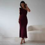 Women's Evening Maxi Dress One Shoulder with Floral Trim and Cutout Waist - 13