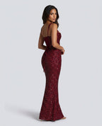 Women's Sequin Maxi Dress Sleeveless with Square Neck and Tie-Up Detail - 14