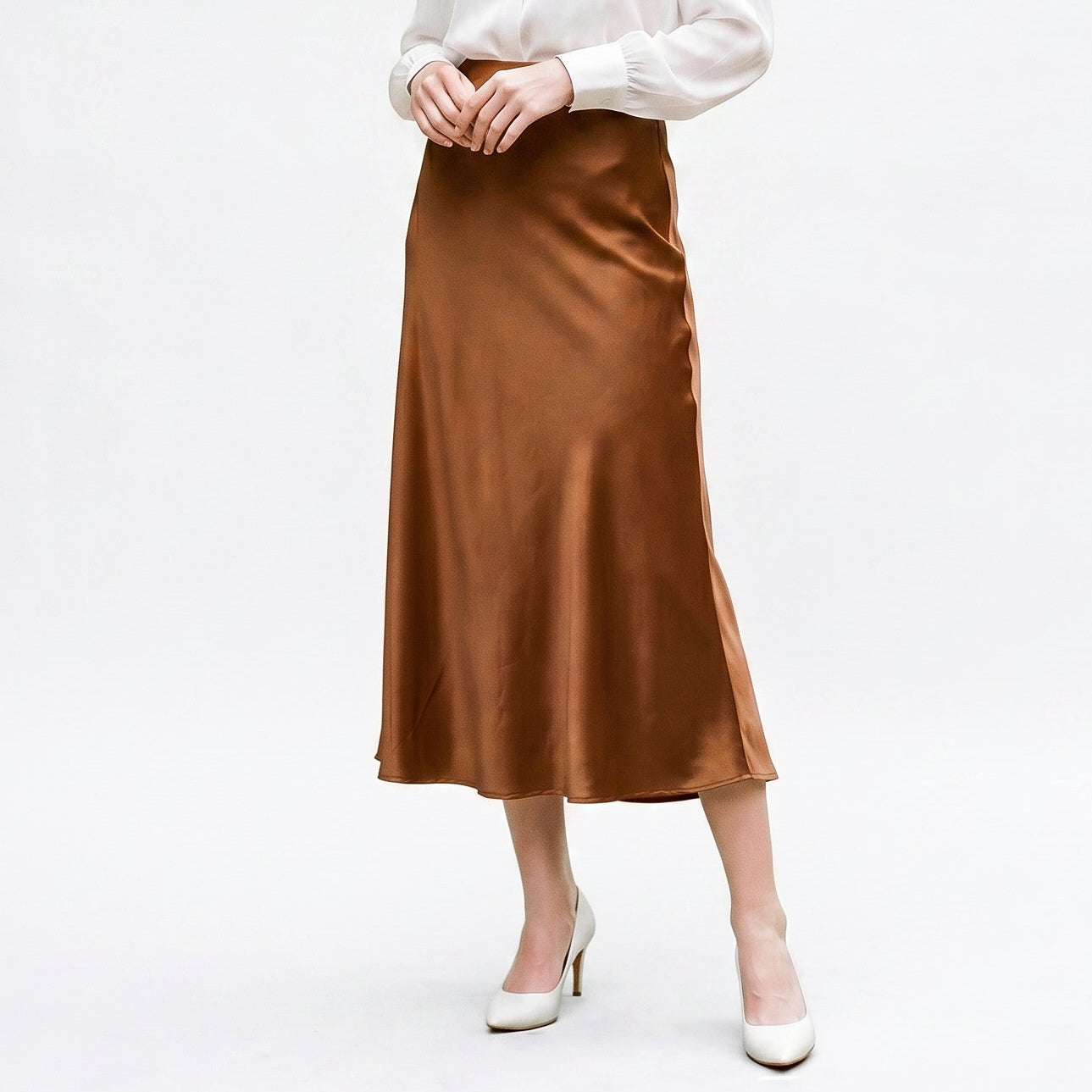 Women's Midi Skirt with Elastic Waistband and A-Line Silhouette - 6