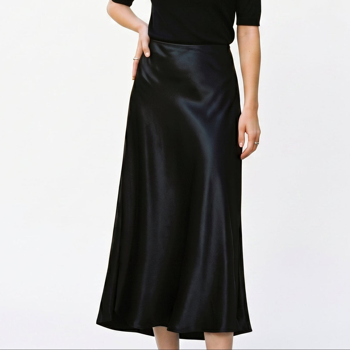 Women's Midi Skirt with Elastic Waistband and A-Line Silhouette - 2