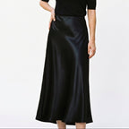 Women's Midi Skirt with Elastic Waistband and A-Line Silhouette - 2