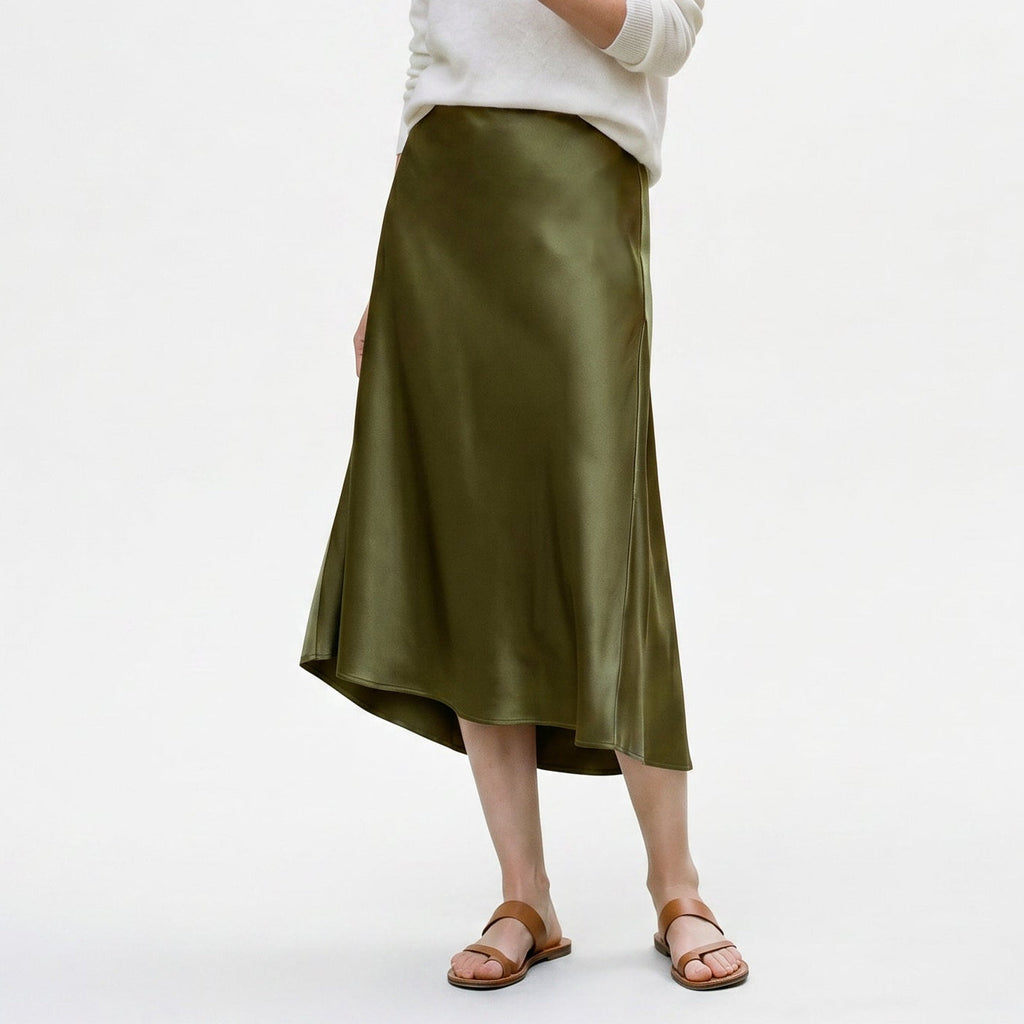 Women's Midi Skirt with Elastic Waistband and A-Line Silhouette - 12