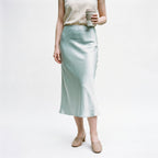 Women's Midi Skirt with Elastic Waistband and A-Line Silhouette - 18