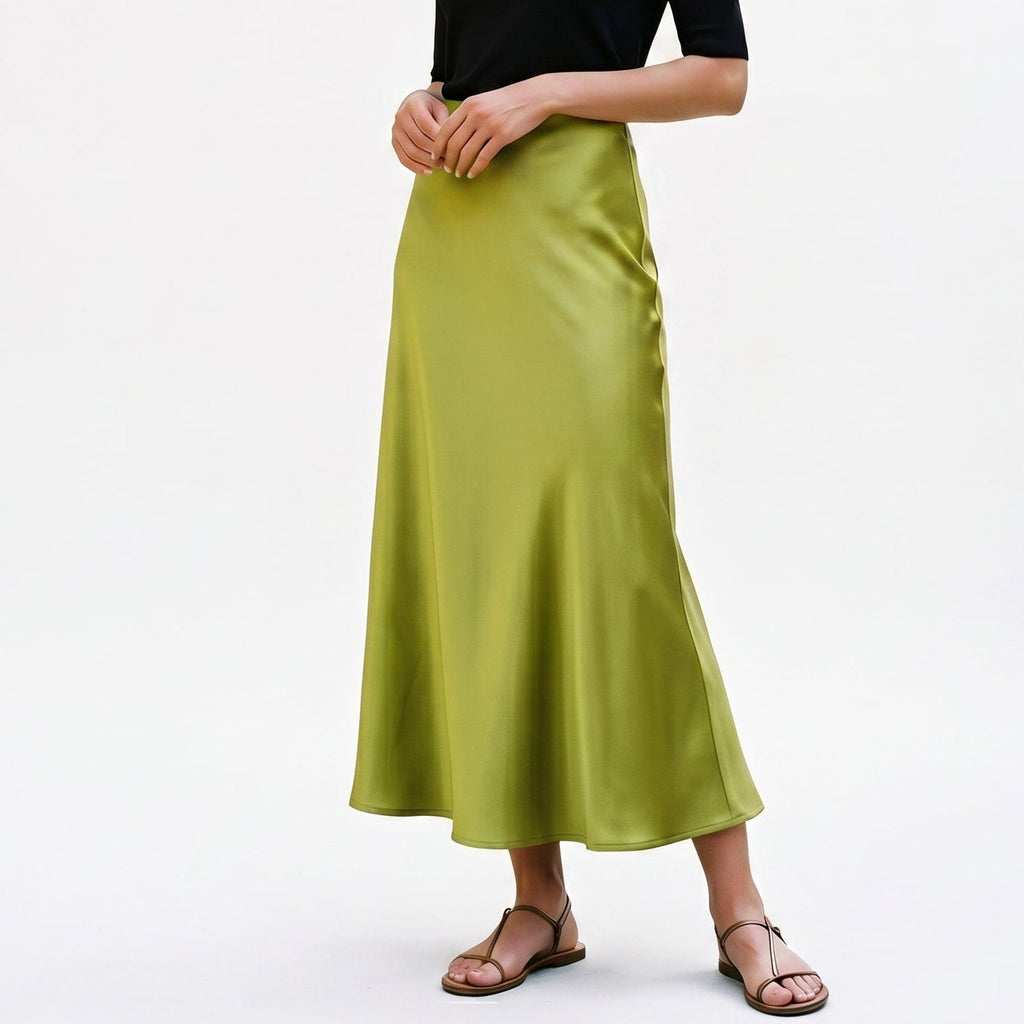 Women's Midi Skirt with Elastic Waistband and A-Line Silhouette - 16