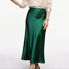 Women's Midi Skirt with Elastic Waistband and A-Line Silhouette - 20