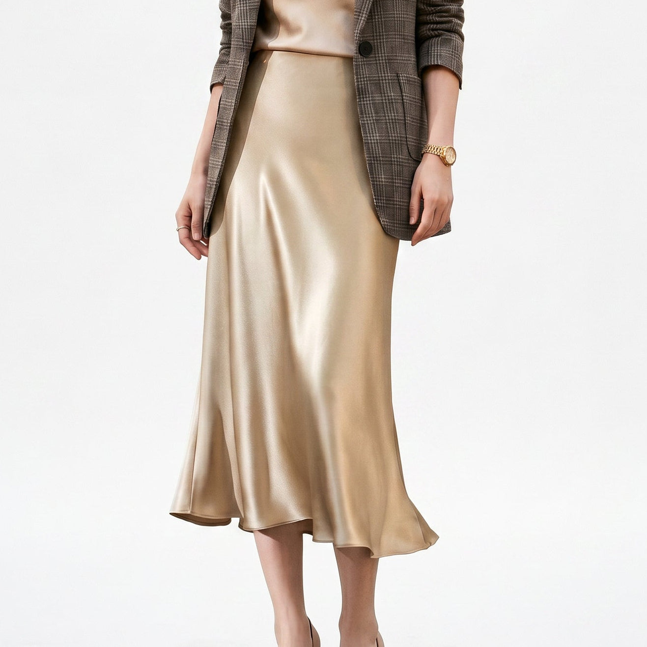 Women's Midi Skirt with Elastic Waistband and A-Line Silhouette - 4