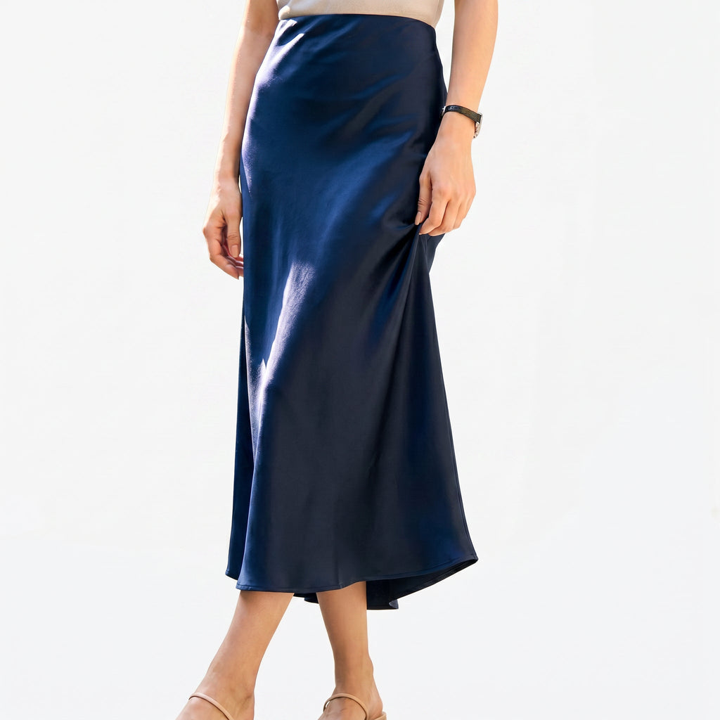Women's Midi Skirt with Elastic Waistband and A-Line Silhouette - 14
