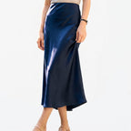 Women's Midi Skirt with Elastic Waistband and A-Line Silhouette - 14