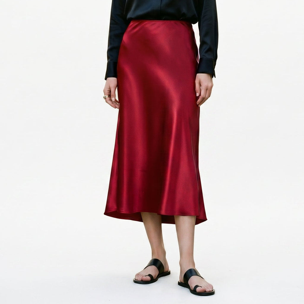 Women's Midi Skirt with Elastic Waistband and A-Line Silhouette - 24
