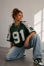 Women's Oversized Varsity Number Print T-Shirt - Green
