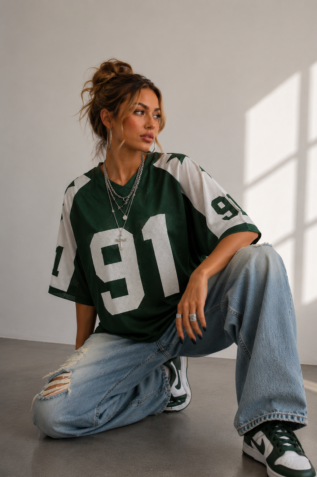 Women's Oversized Varsity Number Print T-Shirt - Green