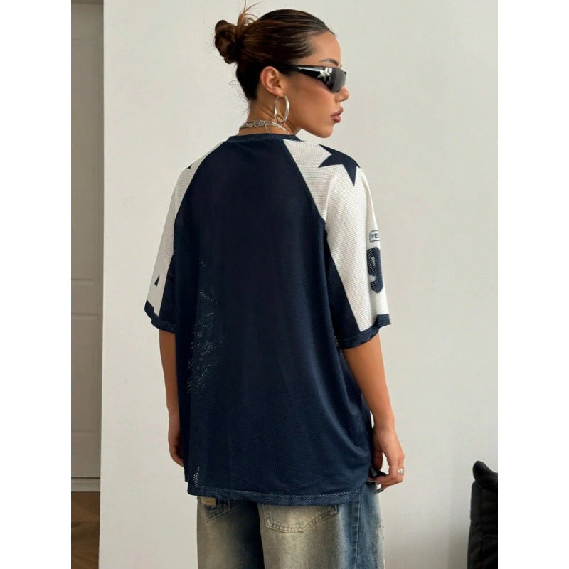 Women's Oversized Varsity Number Print T-Shirt - 4