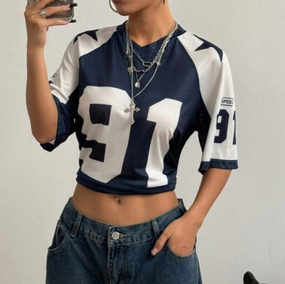 Women's Oversized Varsity Number Print T-Shirt - 5
