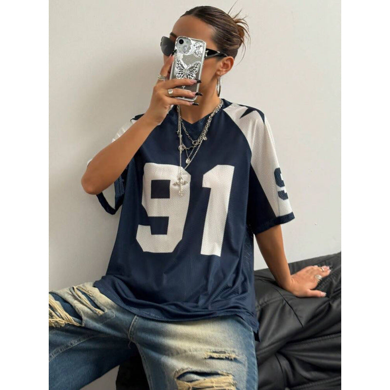 Women's Oversized Varsity Number Print T-Shirt - 7