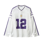 Women's Long Sleeve Varsity Jersey Top with V-Neck and Contrast Stripes - 3