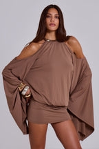 Women's Mini Dress Open Back with Flowing Sleeves and Chain Detail - 9