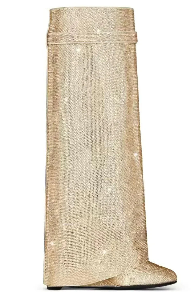 Women's Sparkly Wedge Boots with Crystal-Look Embellishment - 4