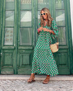 Women's Maxi Dress Long Sleeve with V-Neck and Tiered Skirt - 5