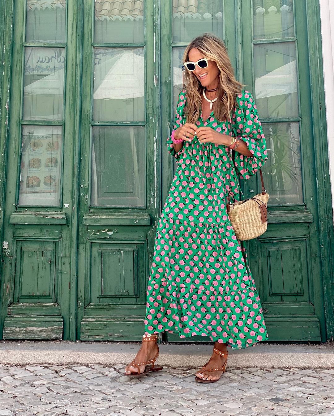 Women's Maxi Dress Long Sleeve with V-Neck and Tiered Skirt - 5