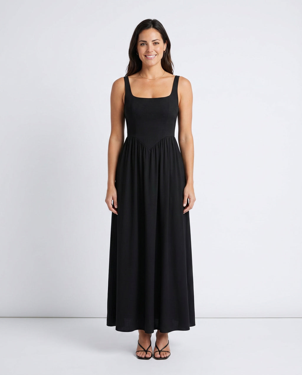 Women's Sleeveless Maxi Dress with Square Neckline and A-Line Skirt - 2