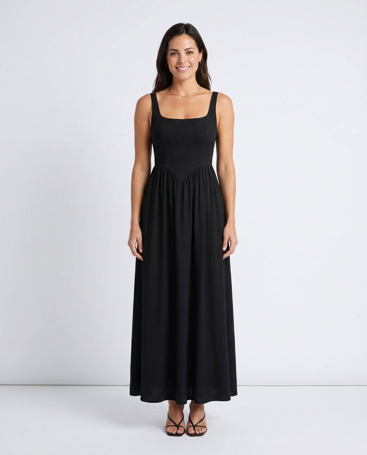 Women's Sleeveless Maxi Dress with Square Neckline and A-Line Skirt - 2