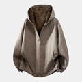 Women's Washed Denim Quarter Zip Oversized Hoodie - Khaki