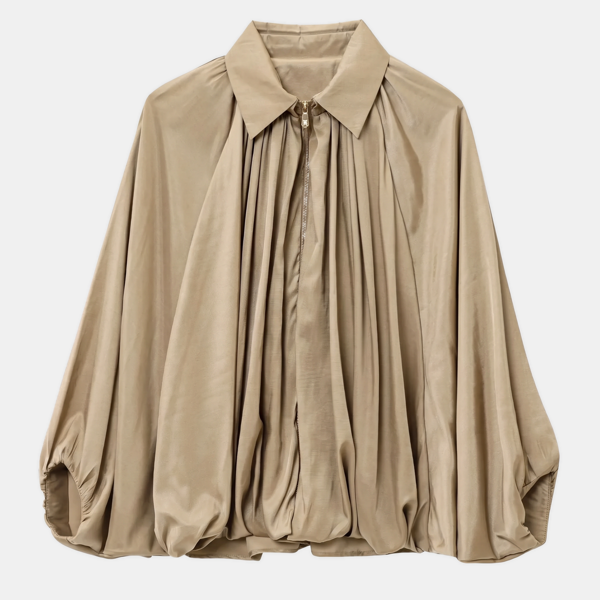 Women's Balloon Sleeve Zip Up Oversized Bomber Jacket - Khaki