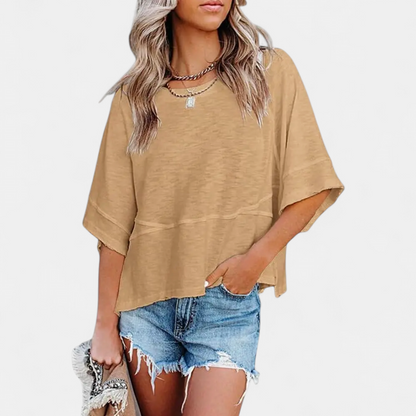 Women's Casual Batwing Sleeve Blouse - Khaki