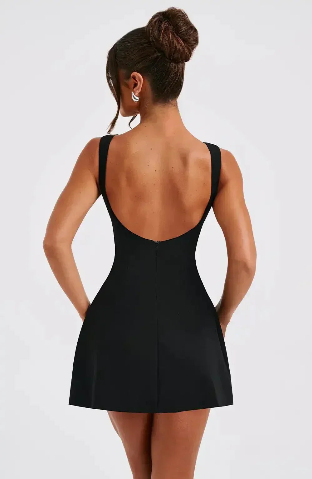 Women's Mini Dress Sleeveless with Boat Neck and Fit and Flare Silhouette - 3