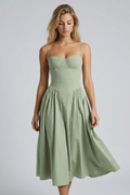 Women's Midi Dress Sleeveless with Sweetheart Neckline and A-Line Skirt - Light Green