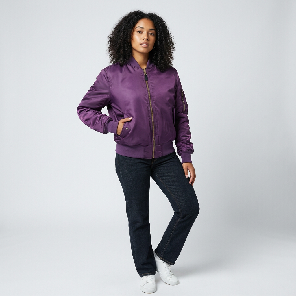 Women's Bomber Jacket with Ribbed Trims and Utility Pocket - 8