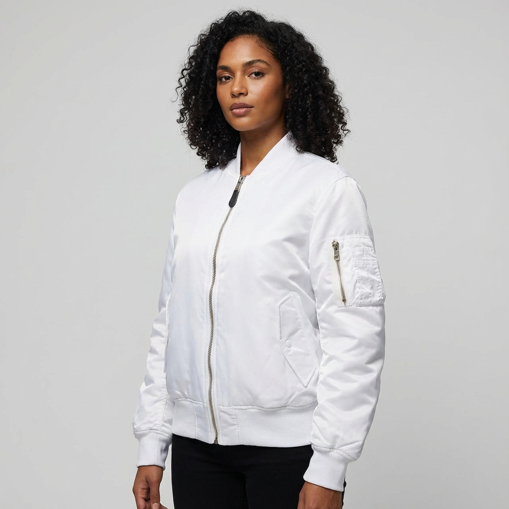 Women's Bomber Jacket with Ribbed Trims and Utility Pocket - 15