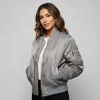 Women's Bomber Jacket with Ribbed Trims and Utility Pocket - 6