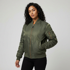 Women's Bomber Jacket with Ribbed Trims and Utility Pocket - 17