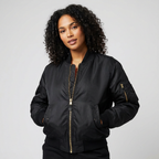 Women's Bomber Jacket with Ribbed Trims and Utility Pocket - 4