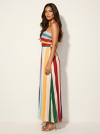 Women's Strapless Maxi Dress with Pleated Skirt and Ruched Bodice - 3