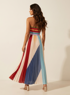 Women's Strapless Maxi Dress with Pleated Skirt and Ruched Bodice - 4
