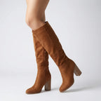 Women's Knee-High Boots with Block Heel and Side Zip - 5
