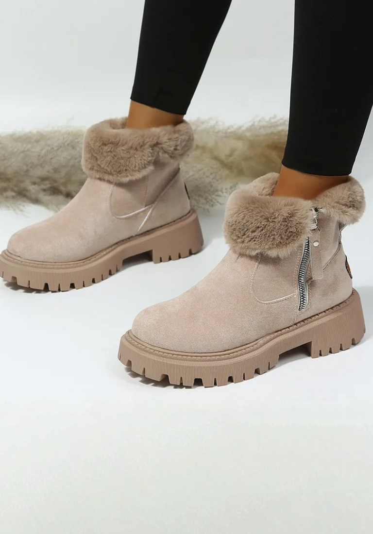 Women's Ankle Boots with Faux Fur Trim and Side Zip - 2