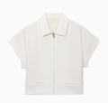 Women's Cropped Jacket with Zip and Lapel Collar - White