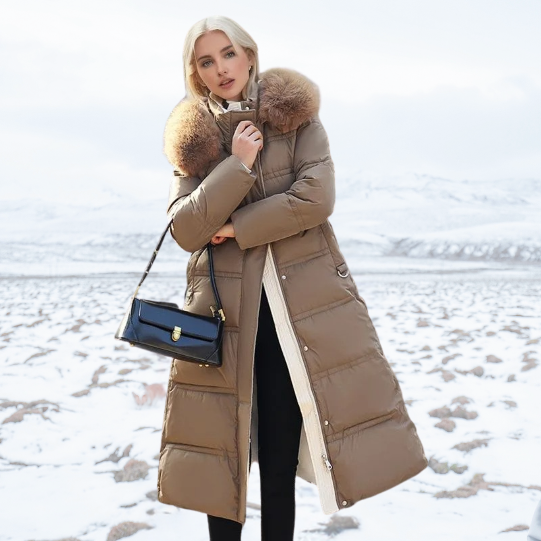 Lucia | Designer Winter Parka with Fur Hood - Brown