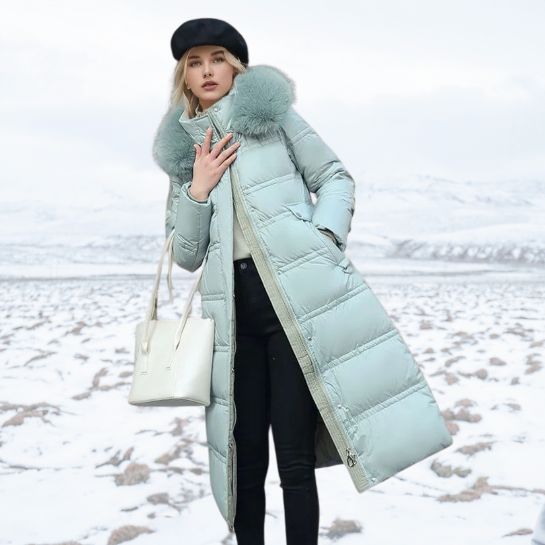 Lucia | Designer Winter Parka with Fur Hood - Blue
