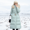 Lucia | Designer Winter Parka with Fur Hood - Blue and White