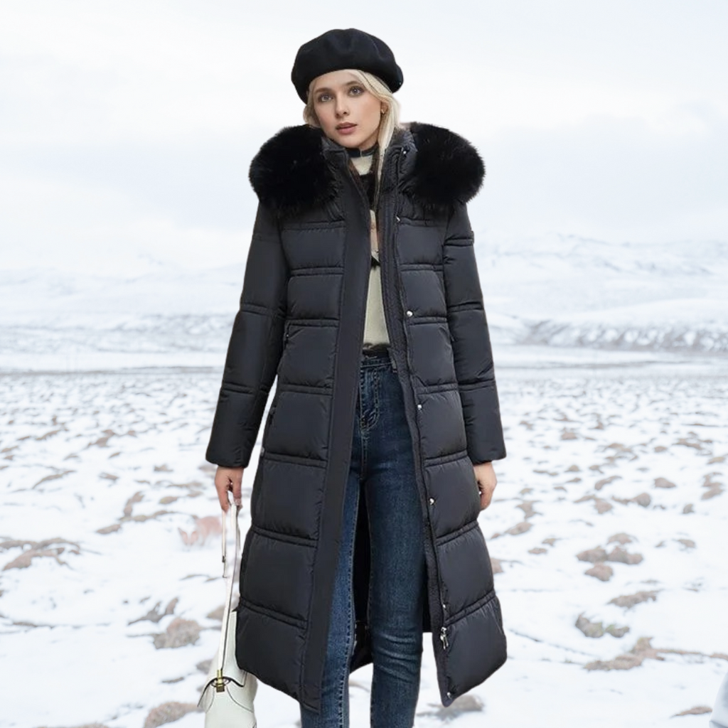 Lucia | Designer Winter Parka with Fur Hood - Black