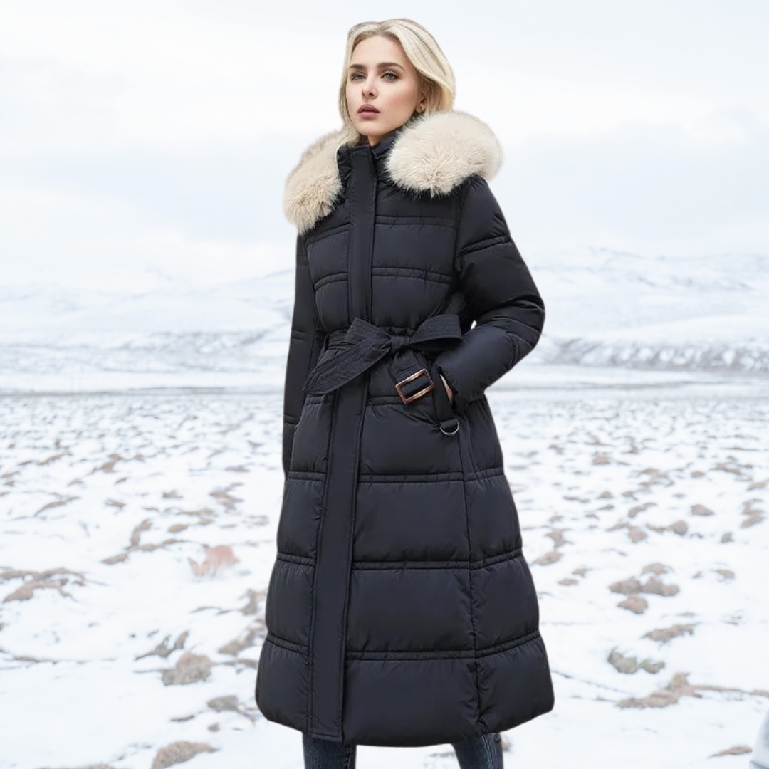 Lucia | Designer Winter Parka with Fur Hood - Black and White