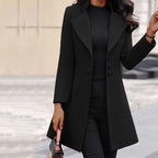 Women's Long Tailored Coat with Notch Lapel - 4