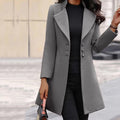 Women's Long Tailored Coat with Notch Lapel - Grey