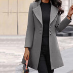 Women's Long Tailored Coat with Notch Lapel - Grey