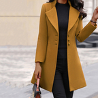 Women's Long Tailored Coat with Notch Lapel - Yellow