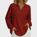 Women's Jumper with Collar and Button Placket - Red